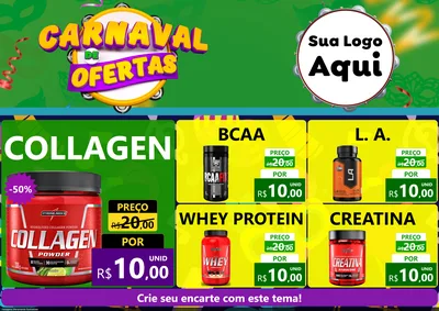 Modelo de Encarte para Encarte A4 Horizontal com o tema Carnaval de Ofertas para Suplementos alimentares