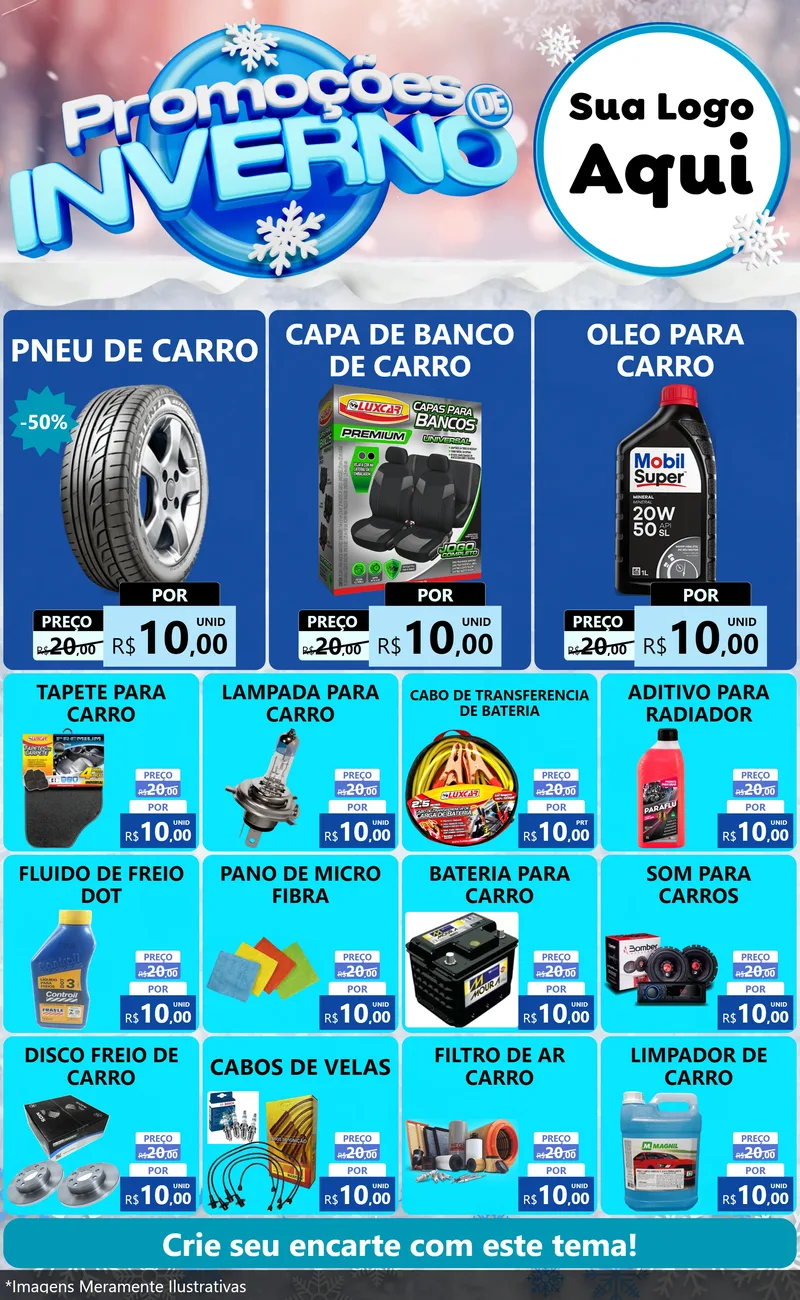 Modelo de Encarte para Encarte Grande com o tema Promoções de Inverno para Auto peças