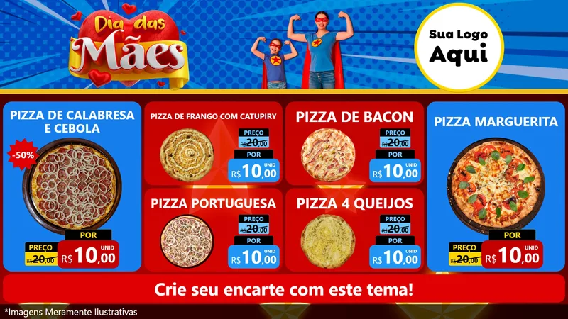 Modelo de TV para TV Horizontal com o tema Dia das Mães para Pizzaria