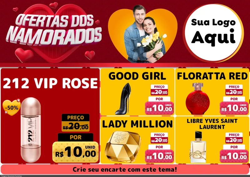 Modelo de Encarte para Encarte A4 Horizontal com o tema Ofertas Dos Namorados para Perfumes
