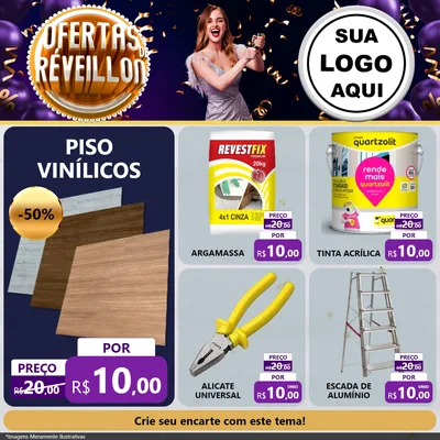 Modelo de Rede Social para Feed Facebook com o tema Ofertas de Réveillon para Material para Construção