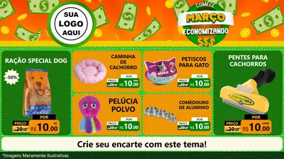 Modelo de TV para TV Horizontal com o tema Comece Março Economizando para Pet Shop