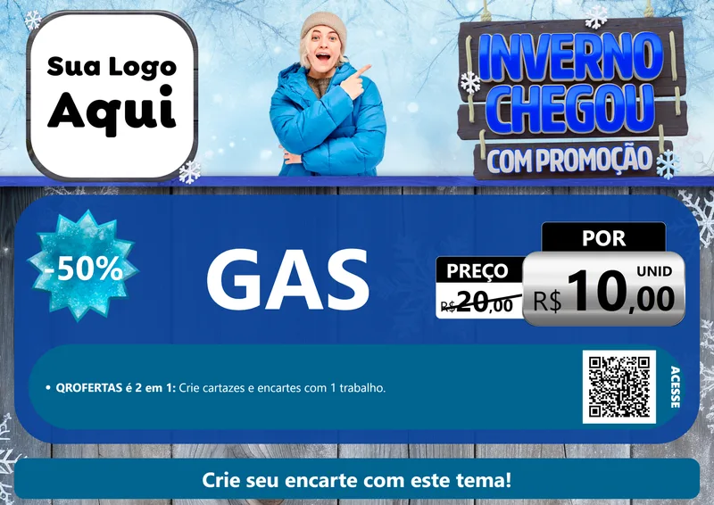 Modelo de Cartaz para Cartaz A4 Horizontal com o tema Inverno Chegou Com Promoção para Água e gás
