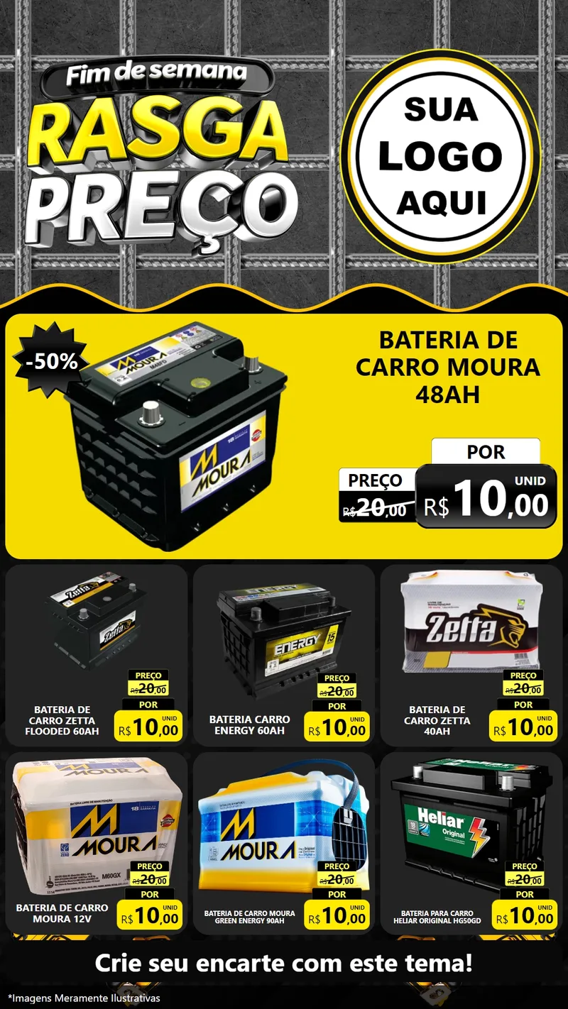 Modelo de Rede Social para Stories com o tema Fim de Semana Rasga Preço para Baterias Elétricas