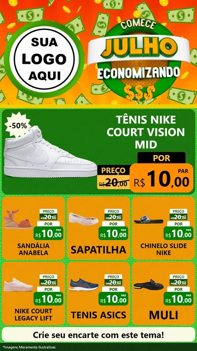Modelo de Rede Social para Stories com o tema Comece Julho Economizando para Calçados