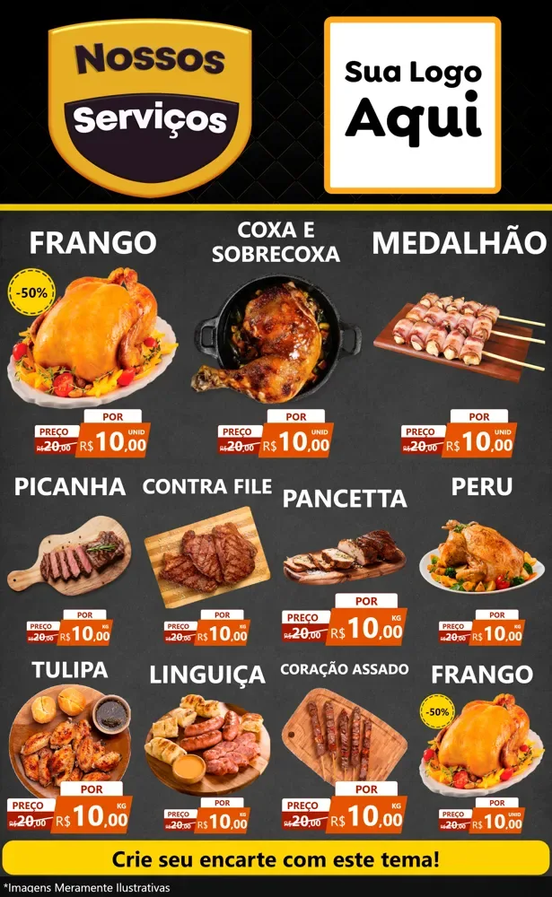 Modelo de Encarte para Encarte Grande com o tema Nossos Serviços para Assados