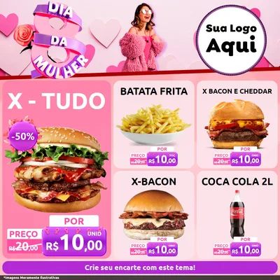 Modelo de Rede Social para Feed Facebook com o tema Dia da Mulher para Hamburgueria