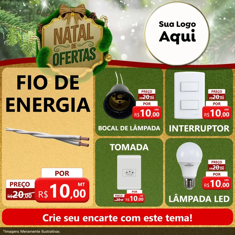 Modelo de Rede Social para Feed Facebook com o tema Ofertas de Natal para Materiais Elétricos