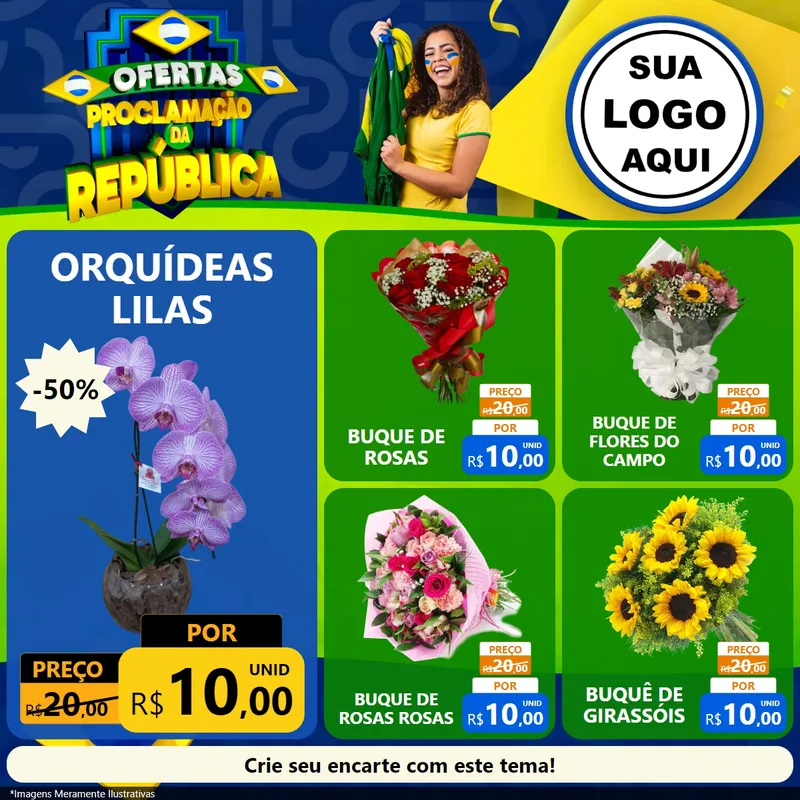 Modelo de Rede Social para Feed Facebook com o tema Ofertas Proclamação da República para Floricultura e jardim