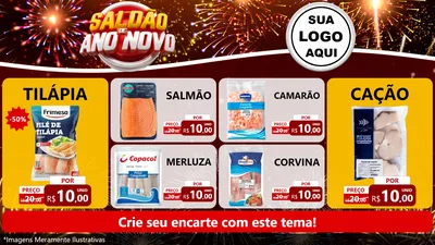 Modelo de TV para TV Horizontal com o tema Saldão de Ano Novo para Peixaria