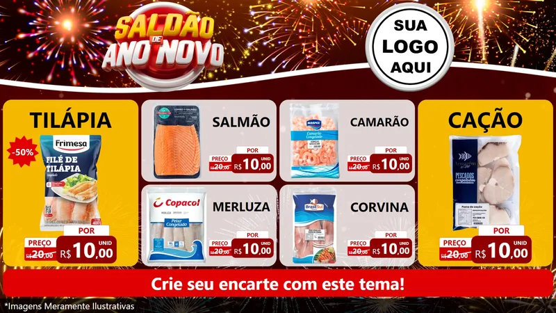 Modelo de TV para TV Horizontal com o tema Saldão de Ano Novo para Peixaria