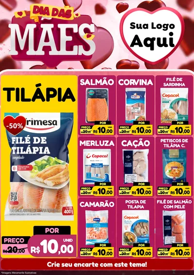 Modelo de Encarte para Encarte A4 Vertical com o tema Dia Das Mães para Peixaria