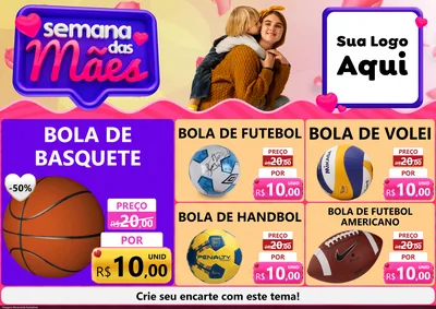 Modelo de Encarte para Encarte A4 Horizontal com o tema Semana das Mães para Artigos Esportivos