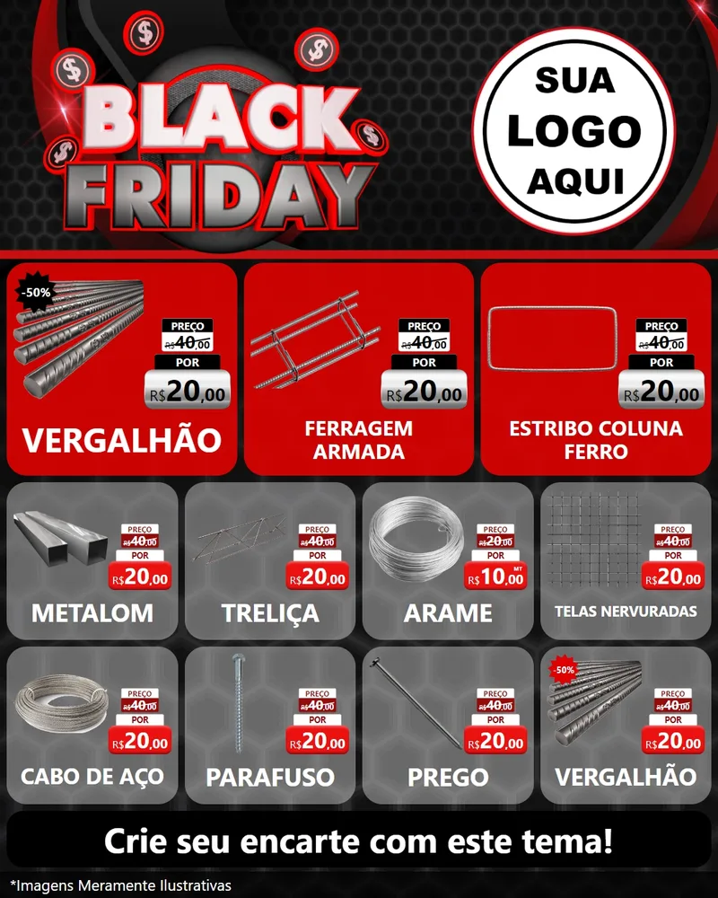 Modelo de Rede Social para Feed Instagram com o tema Black Friday para Ferragens