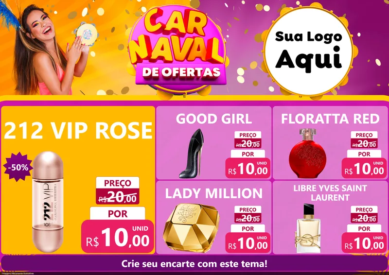 Modelo de Encarte para Encarte A4 Horizontal com o tema Carnaval de Ofertas para Perfumes