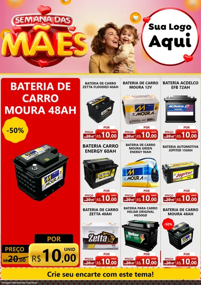 Modelo de Encarte para Encarte A4 Vertical com o tema Semana das Mães para Baterias Elétricas