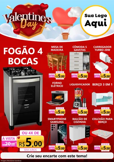 Modelo de Encarte para Encarte A4 Vertical com o tema Valentine's Day para Móveis e Eletro