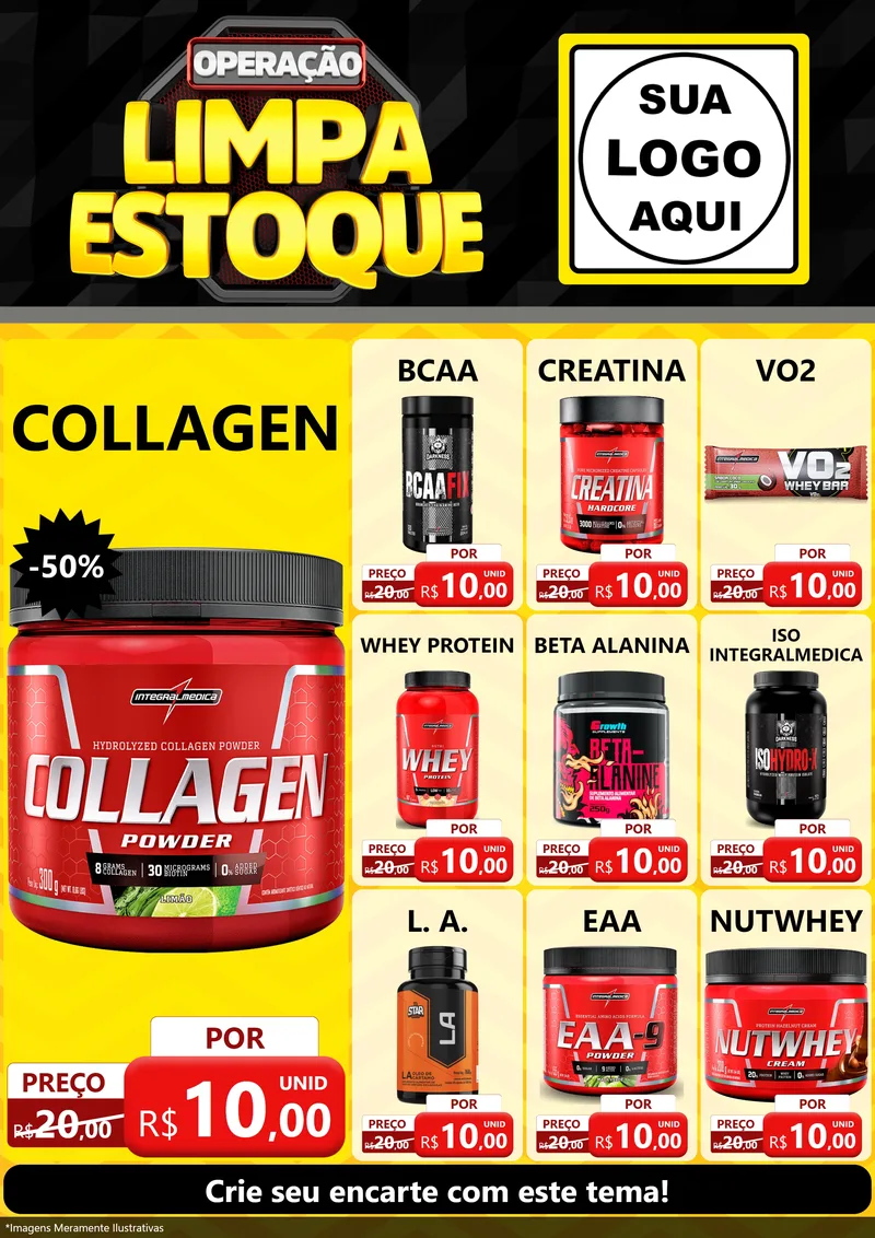 Modelo de Encarte para Encarte A4 Vertical com o tema Operação Limpa Estoque para Suplementos alimentares