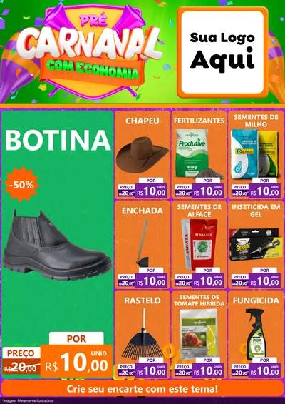 Modelo de Encarte para Encarte A4 Vertical com o tema Pré-Carnaval Com Economia para Agropecuária