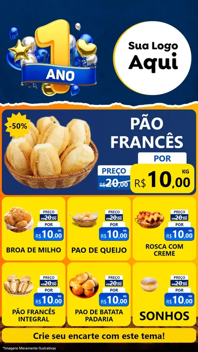 Modelo de Rede Social para Stories com o tema Um Ano de Aniversário para Padaria
