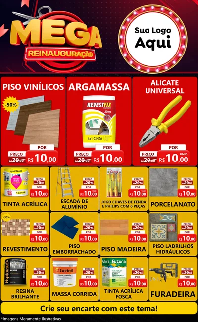 Modelo de Encarte para Encarte Grande com o tema Mega Reinauguração para Material para Construção