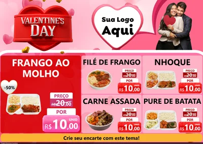 Modelo de Encarte para Encarte A4 Horizontal com o tema Valentine's Day para Restaurante