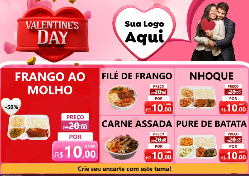Modelo de Encarte para Encarte A4 Horizontal com o tema Valentine's Day para Restaurante