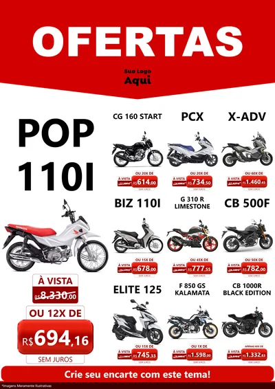 Modelo de Encarte para Encarte A4 Vertical com o tema Ofertas Vermelho Cartaz para Concessionaria de Motos