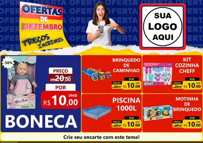 Modelo de Encarte para Encarte A4 Horizontal com o tema Ofertas de Dezembro - Preços Incríveis para Brinquedos