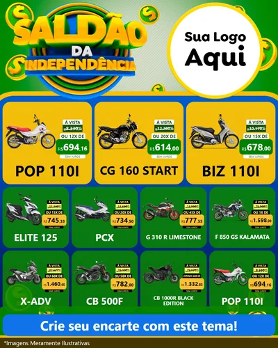 Modelo de Rede Social para Feed Instagram com o tema Saldão da Indepêndencia para Concessionaria de Motos