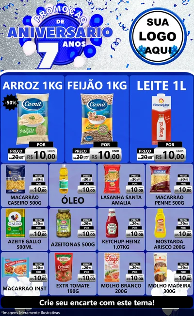 Modelo de Encarte para Encarte Grande com o tema Promoção de Aniversário - 7 Anos para Supermercado