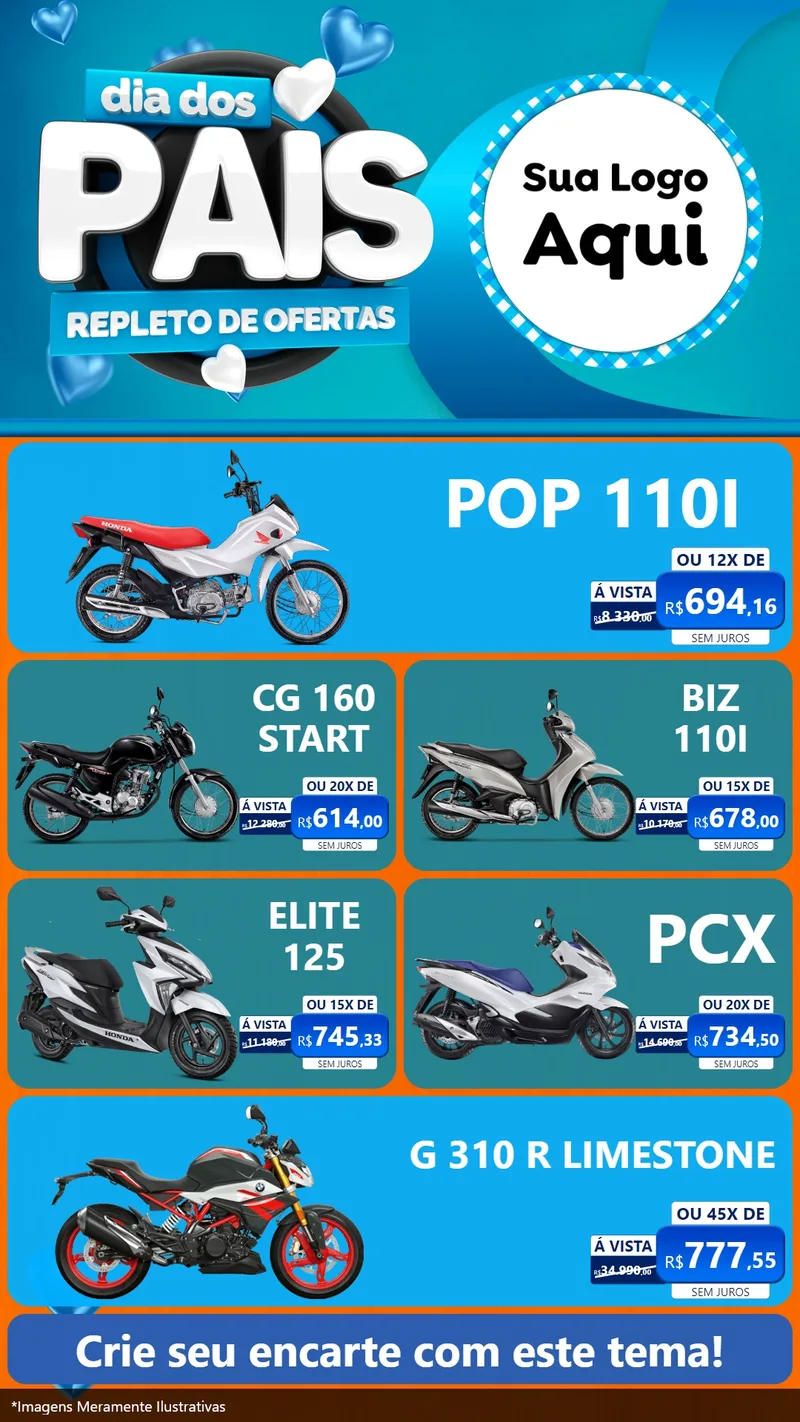 Modelo de TV para TV Vertical com o tema Dia Dos Pais Repleto de Ofertas para Concessionaria de Motos