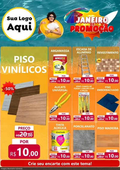 Modelo de Encarte para Encarte A4 Vertical com o tema Janeiro de Promoção para Material para Construção