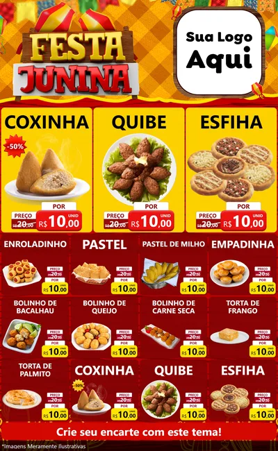 Modelo de Encarte para Encarte Grande com o tema Festa Junina para Salgadaria