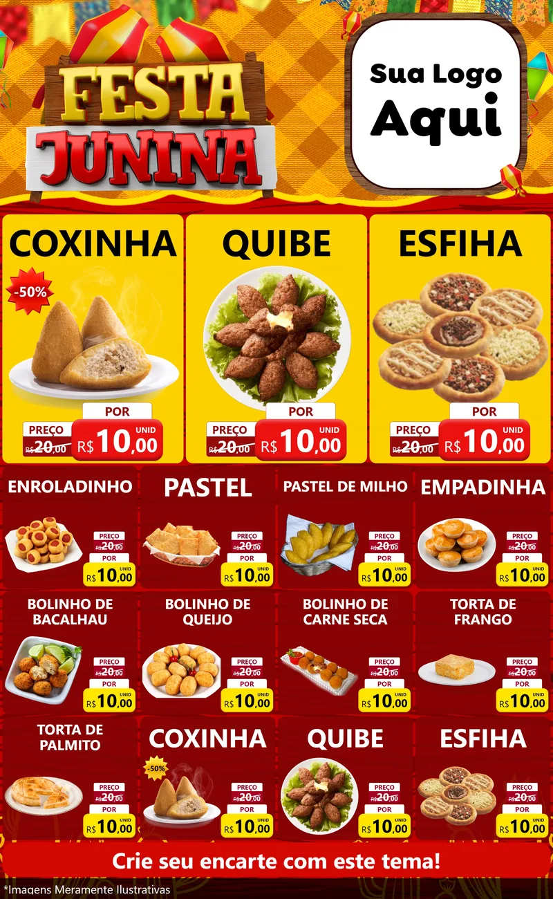 Modelo de Encarte para Encarte Grande com o tema Festa Junina para Salgadaria
