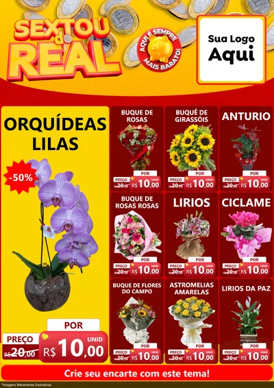 Modelo de Encarte para Encarte A4 Vertical com o tema Sextou do Real para Floricultura e jardim