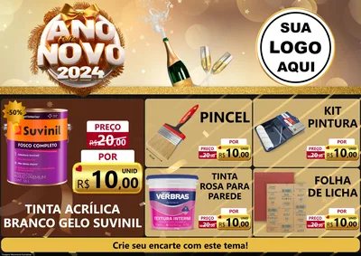 Modelo de Encarte para Encarte A4 Horizontal com o tema Feliz Ano Novo 2027 para Tintas e Ferramentas