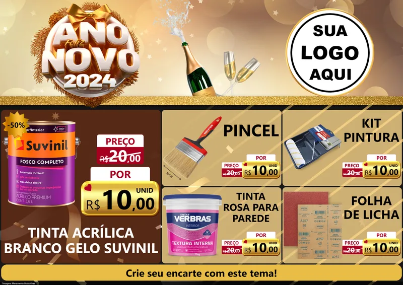 Modelo de Encarte para Encarte A4 Horizontal com o tema Feliz Ano Novo 2027 para Tintas e Ferramentas