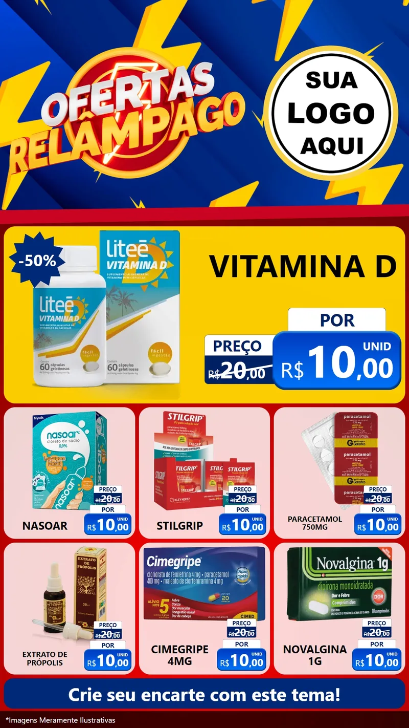 Modelo de Rede Social para Stories com o tema Ofertas Relâmpago para Farmácia
