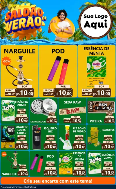 Modelo de Encarte para Encarte Grande com o tema Saldão de Verão para Tabacaria