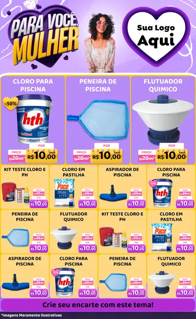 Modelo de Encarte para Encarte Grande com o tema Para Você, Mulher para Produtos para Piscina