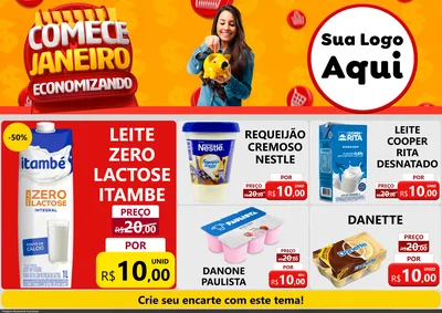 Modelo de Encarte para Encarte A4 Horizontal com o tema Comece Janeiro Economizando para Frios e Laticínios