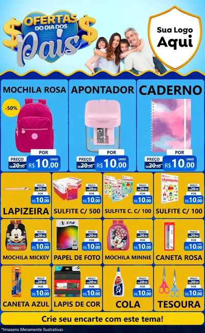 Modelo de Encarte para Encarte Grande com o tema Ofertas do Dia dos Pais para Papelaria