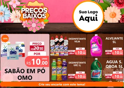 Modelo de Encarte para Encarte A4 Horizontal com o tema Primavera de Preços Baixos para Produtos de Limpeza