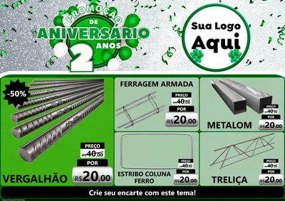 Modelo de Encarte para Encarte A4 Horizontal com o tema Promoção de Aniversário - 2 Anos para Ferragens