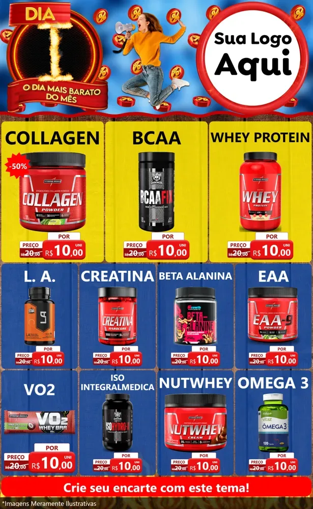 Modelo de Encarte para Encarte Grande com o tema Dia I - O Dia Mais Barato Do Mês para Suplementos alimentares