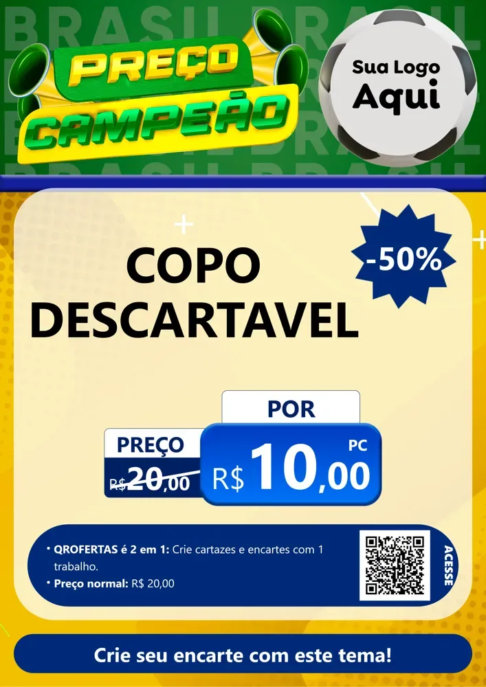 Modelo de Cartaz para Cartaz A4 Vertical com o tema Preço Campeão - Copa para Embalagens