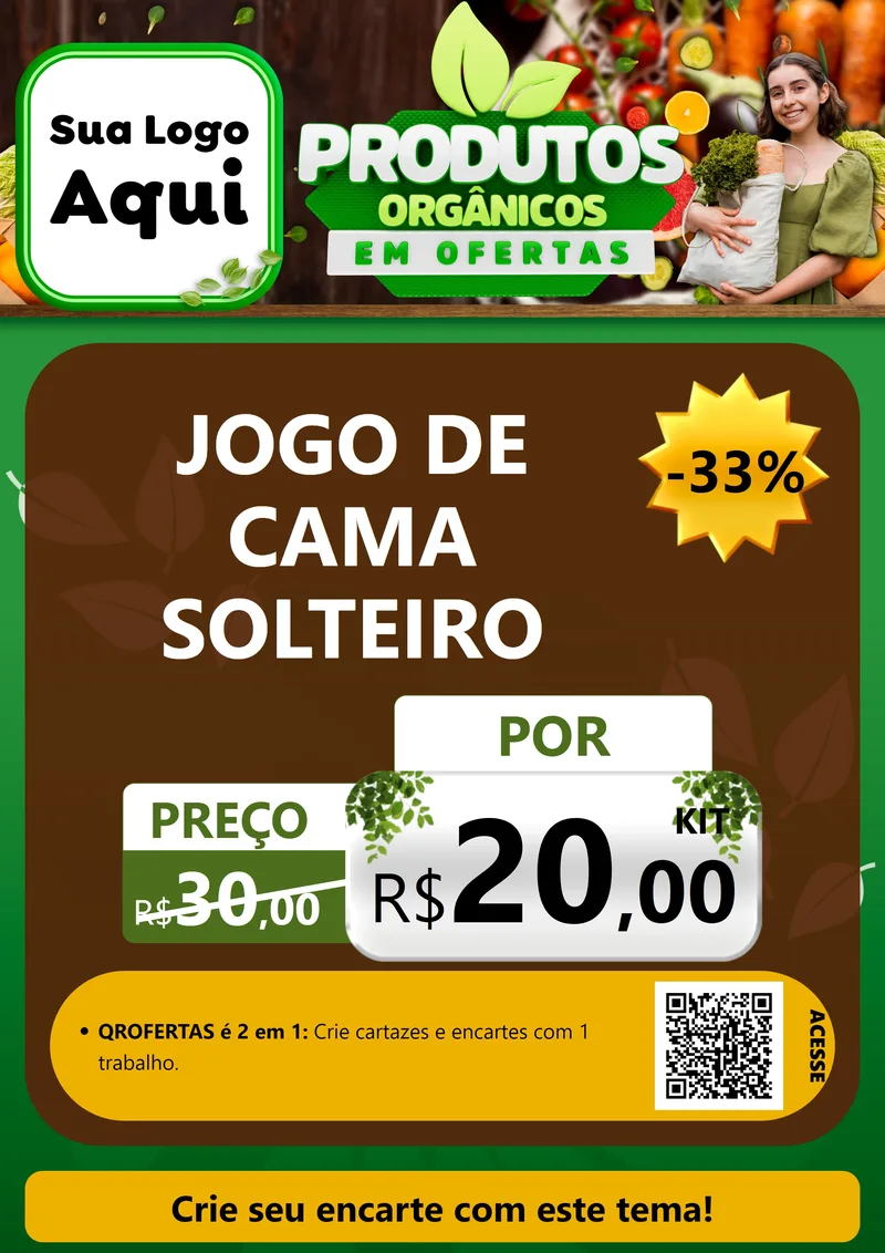 Modelo de Cartaz para Cartaz A4 Vertical com o tema Produtos Orgânicos em Ofertas para Cama, Mesa e Banho