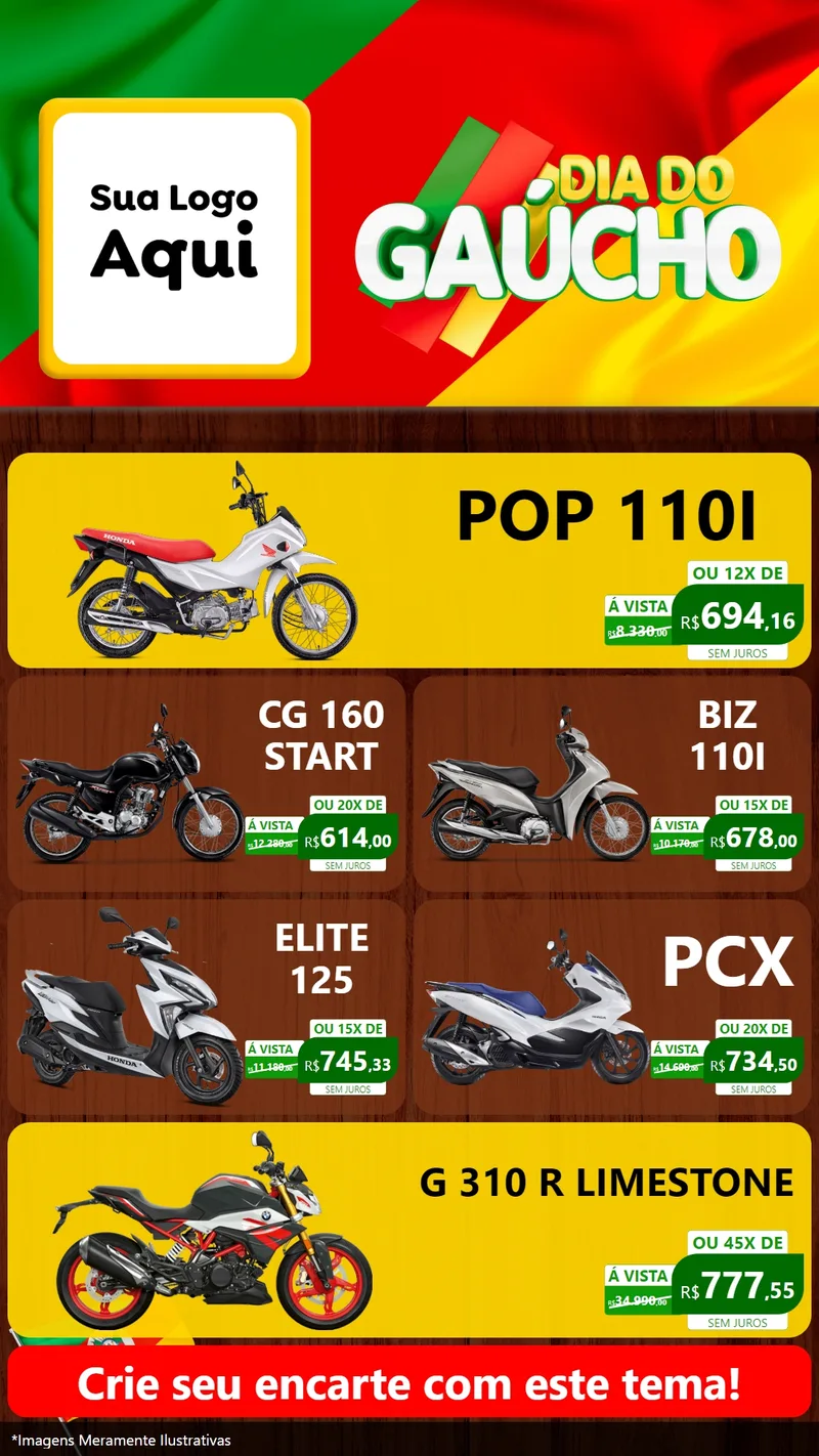 Modelo de TV para TV Vertical com o tema Dia do Gaúcho para Concessionaria de Motos