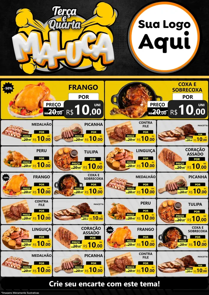 Modelo de Encarte para Encarte A4 Vertical com o tema Terça e Quarta Maluca para Assados